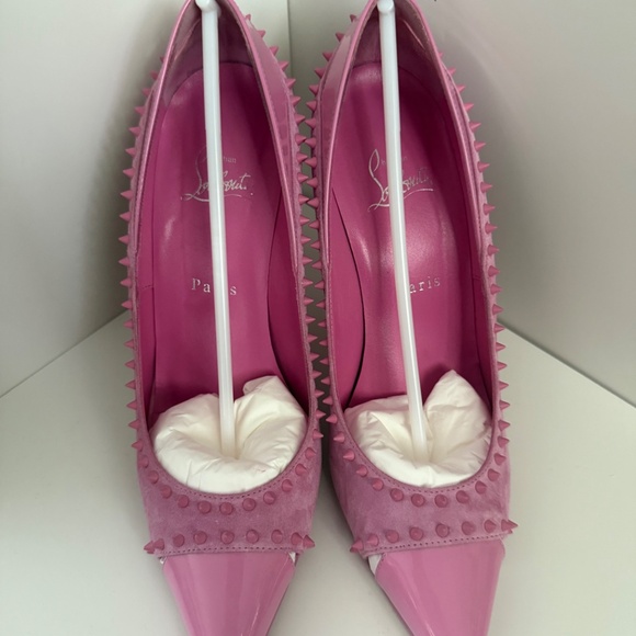 CHRISTIAN LOUBOUTIN Duvette Spikes 39.5 Cutout Suede Pumps Pink - Picture 6 of 7